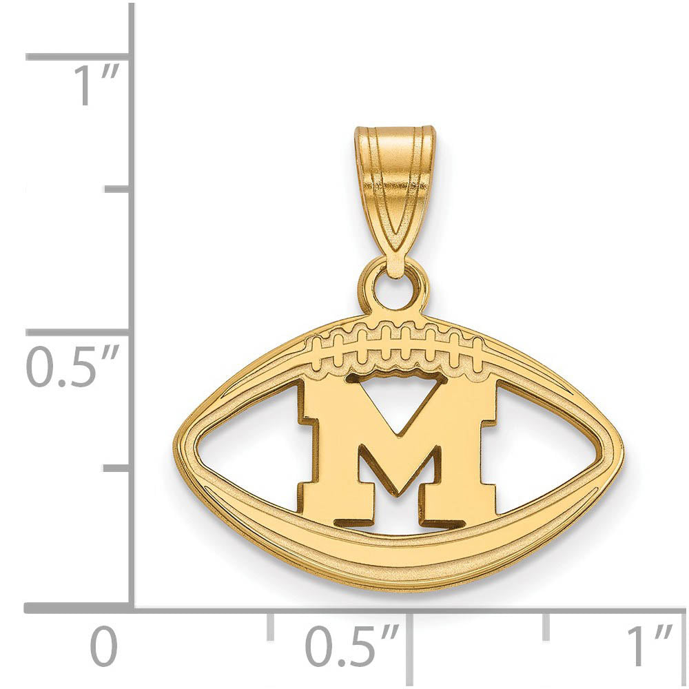 Alternate view of the 14k Gold Plated Silver U. of Michigan Football Pendant by The Black Bow Jewelry Co.