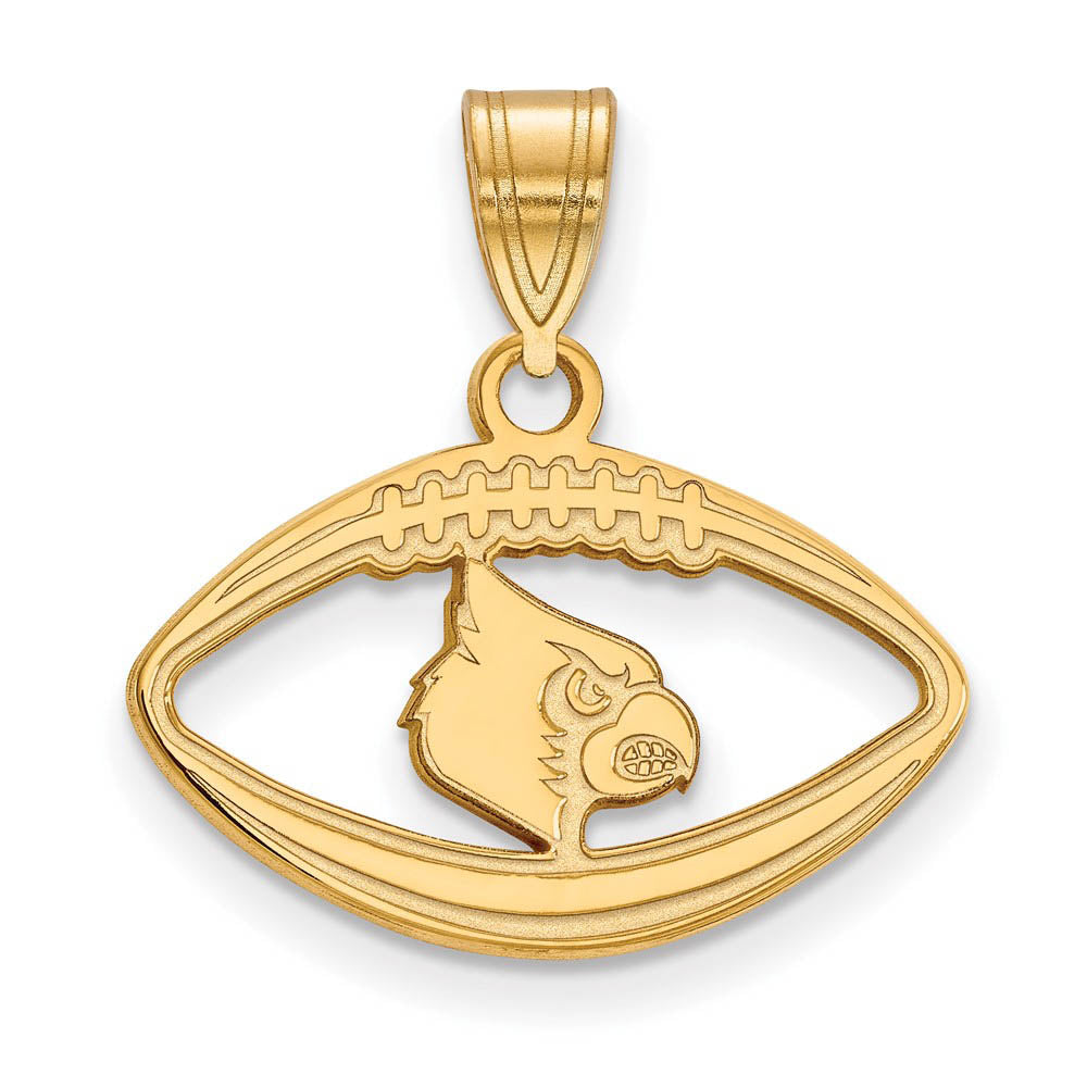 14k Gold Plated Silver U. of Louisville Football Pendant, Item P19629 by The Black Bow Jewelry Co.