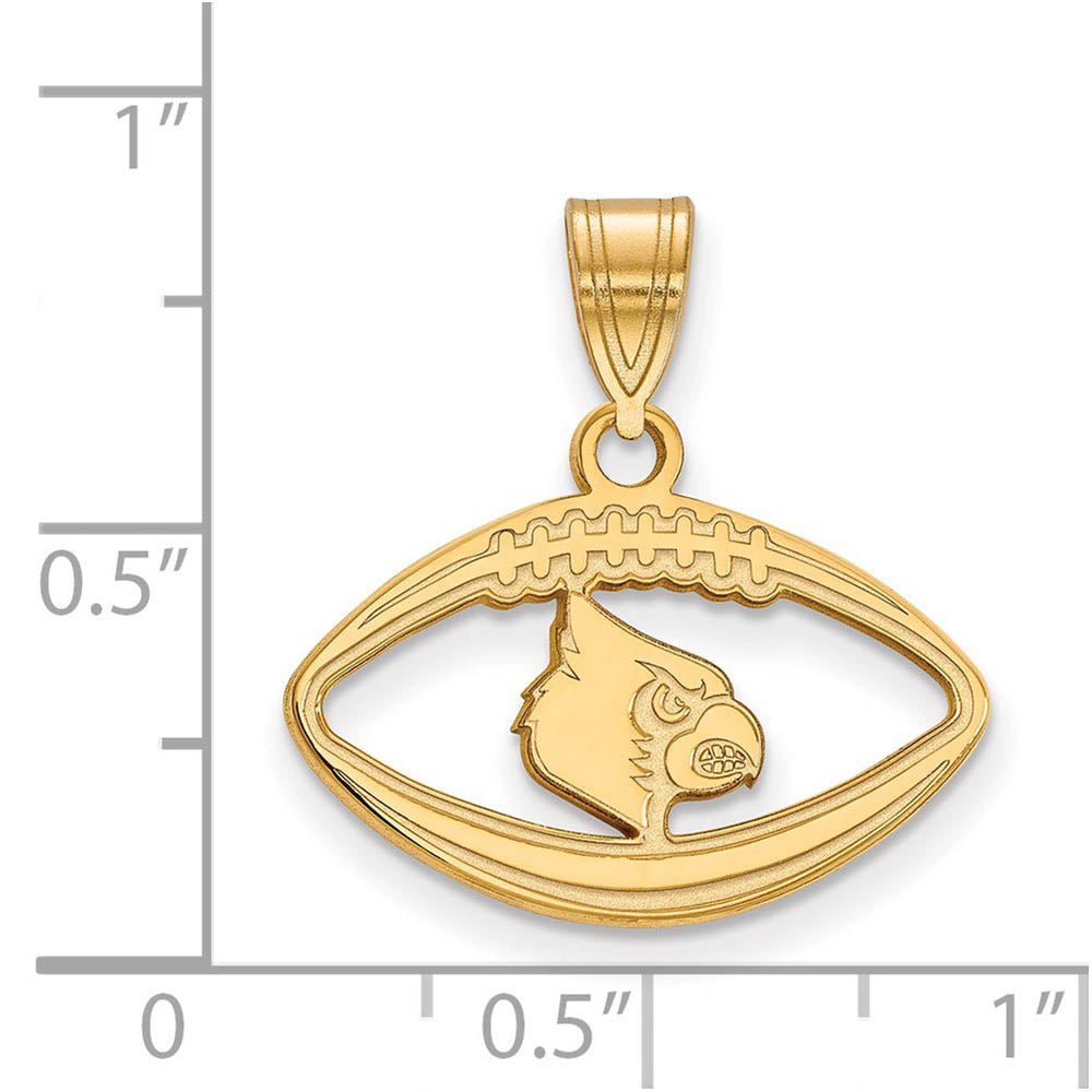 Alternate view of the 14k Gold Plated Silver U. of Louisville Football Pendant by The Black Bow Jewelry Co.