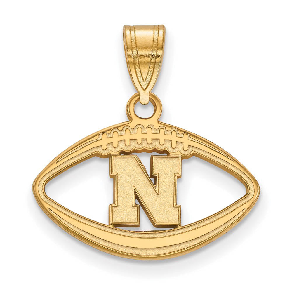 14k Gold Plated Silver U. of Nebraska Football Pendant, Item P19633 by The Black Bow Jewelry Co.
