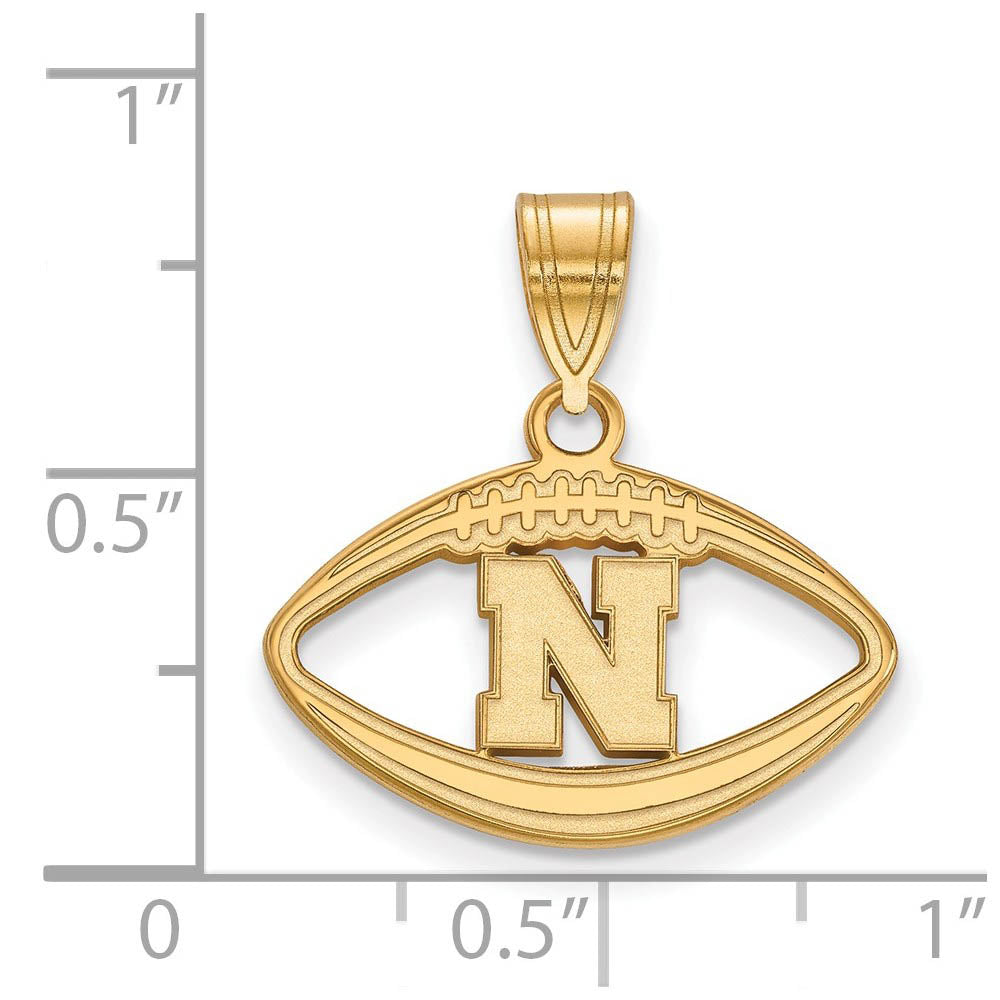 Alternate view of the 14k Gold Plated Silver U. of Nebraska Football Pendant by The Black Bow Jewelry Co.