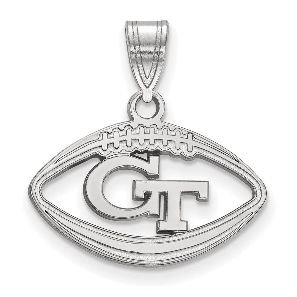 Sterling Silver Georgia Technology Football Pendant, Item P19634 by The Black Bow Jewelry Co.