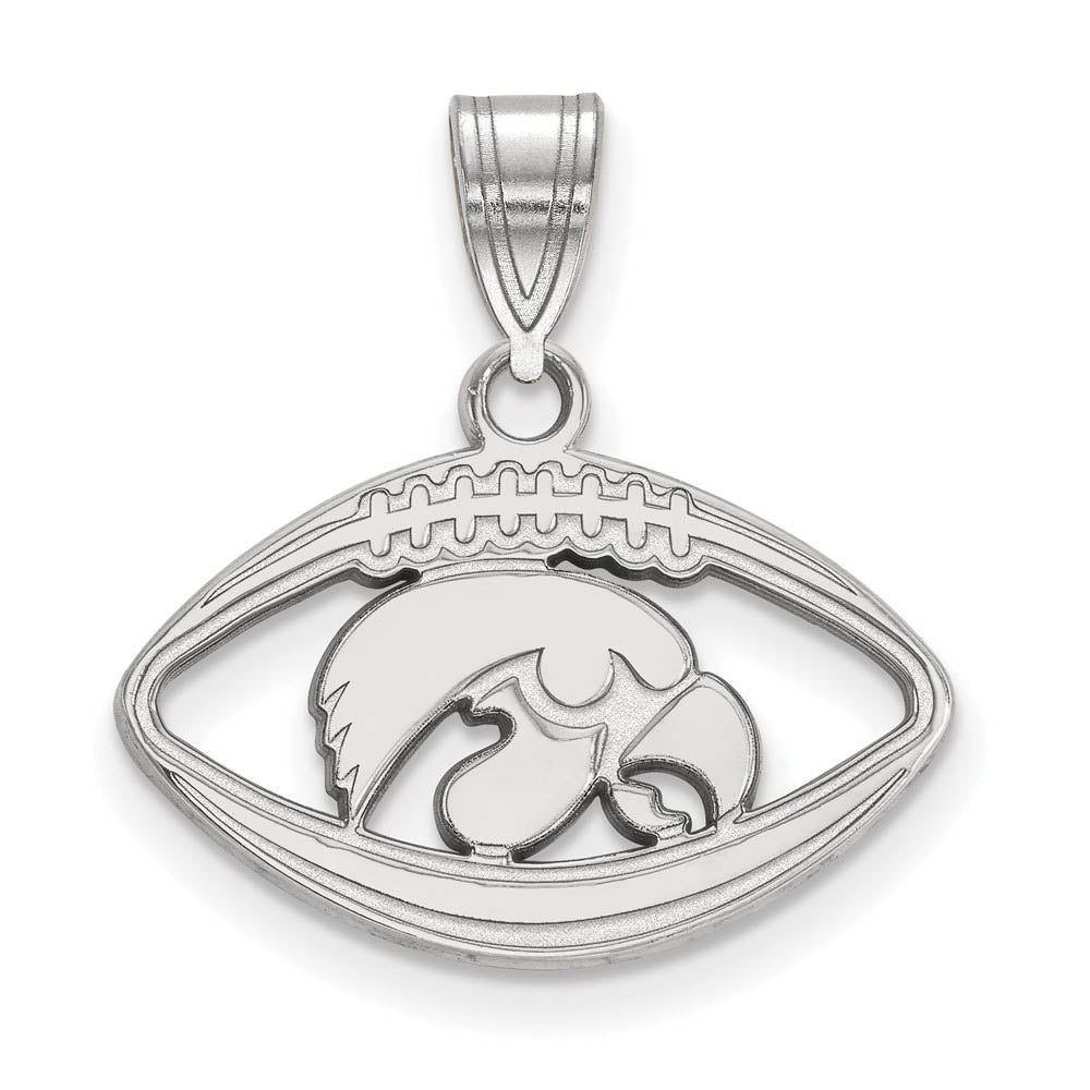 Sterling Silver U. of Iowa Football Pendant, Item P19654 by The Black Bow Jewelry Co.