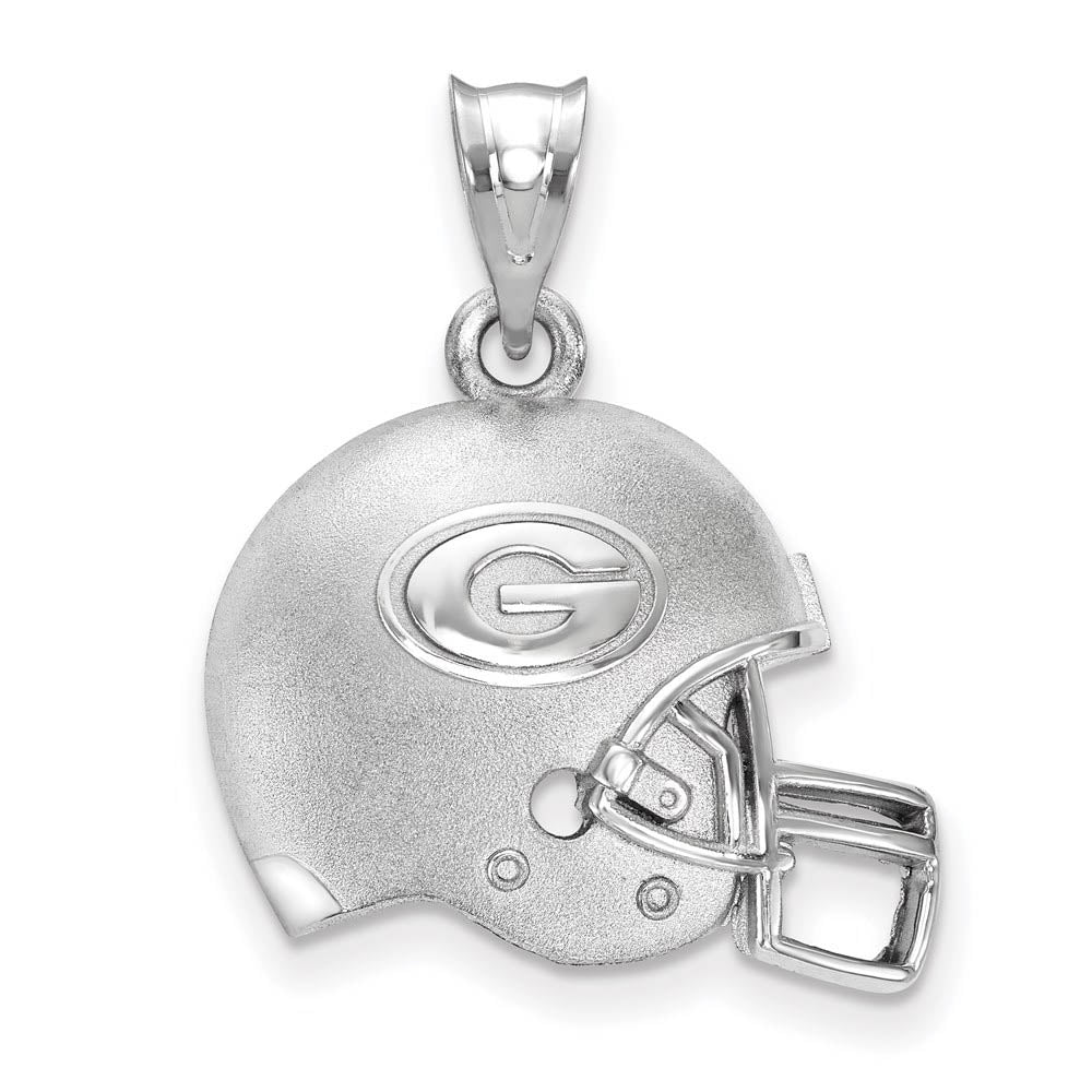 Sterling Silver U. of Georgia G 3D Football Helmet w Logo Pendant, Item P19676 by The Black Bow Jewelry Co.
