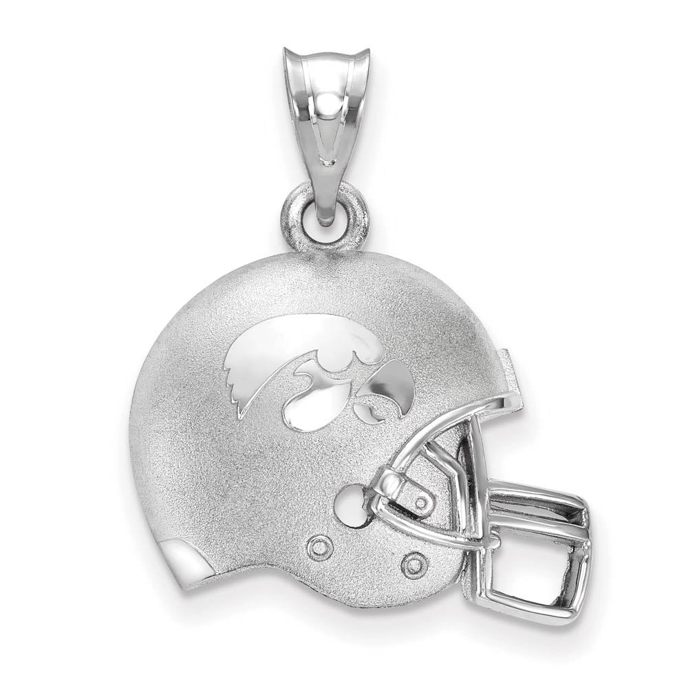 Sterling Silver The U. of Iowa 3D Football Helmet w Logo Pendant, Item P19677 by The Black Bow Jewelry Co.