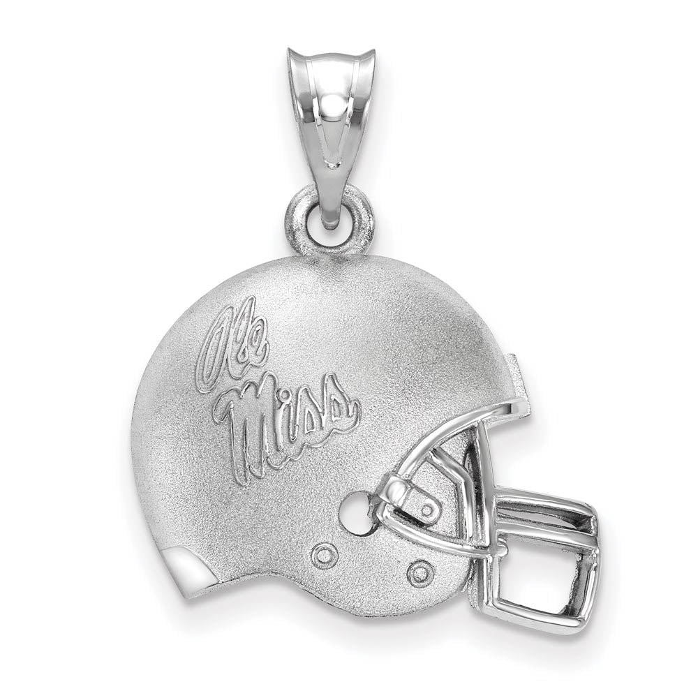 Sterling Silver U. Mississippi 3D Football Helmet w Logo Pendant, Item P19681 by The Black Bow Jewelry Co.