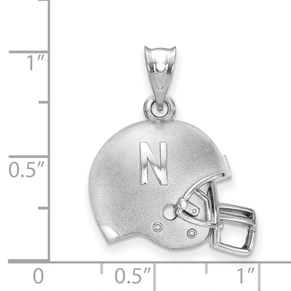 Alternate view of the Sterling Silver U. of Nebraska 3D Football Helmet w Logo Pendant by The Black Bow Jewelry Co.