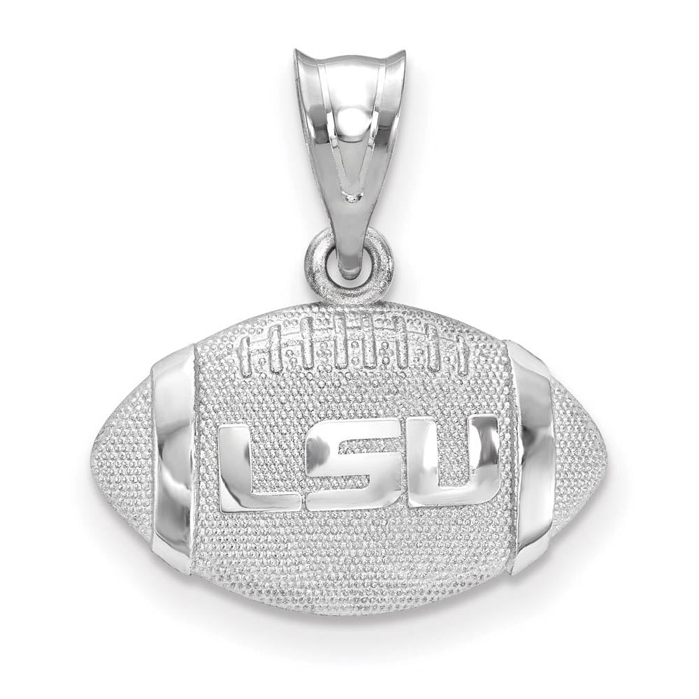 Sterling Silver Louisiana State 3D Football w Logo Pendant, Item P19685 by The Black Bow Jewelry Co.