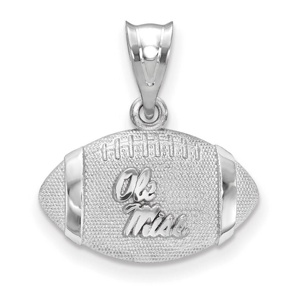 Sterling Silver U. of Mississippi 3D Football w Logo Pendant, Item P19687 by The Black Bow Jewelry Co.