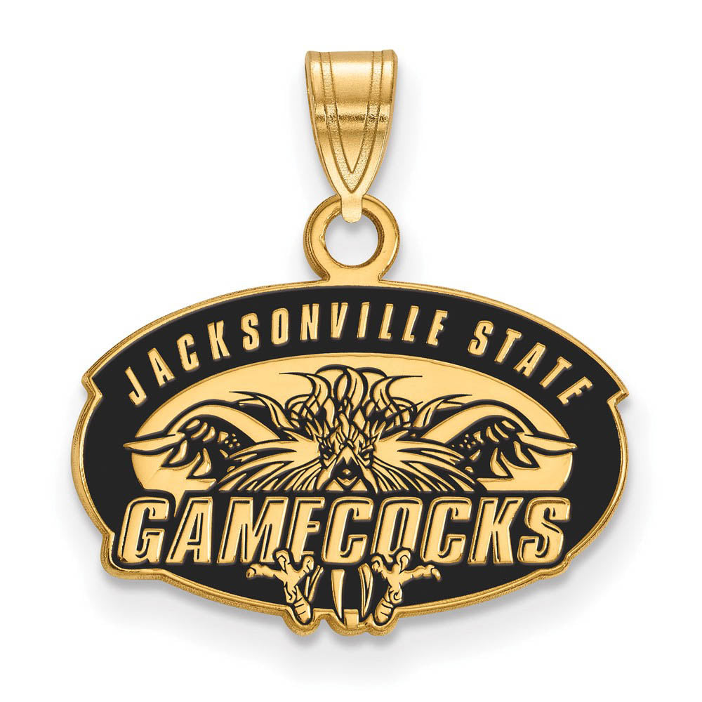 14k Gold Plated Silver Jacksonville State U. Small Enamel Pendant, Item P19688 by The Black Bow Jewelry Co.