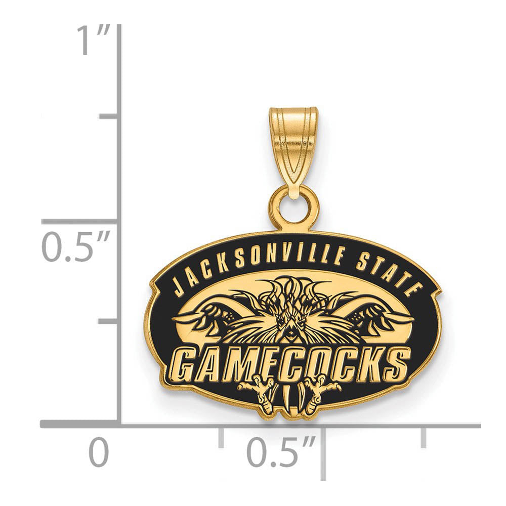 Alternate view of the 14k Gold Plated Silver Jacksonville State U. Small Enamel Pendant by The Black Bow Jewelry Co.