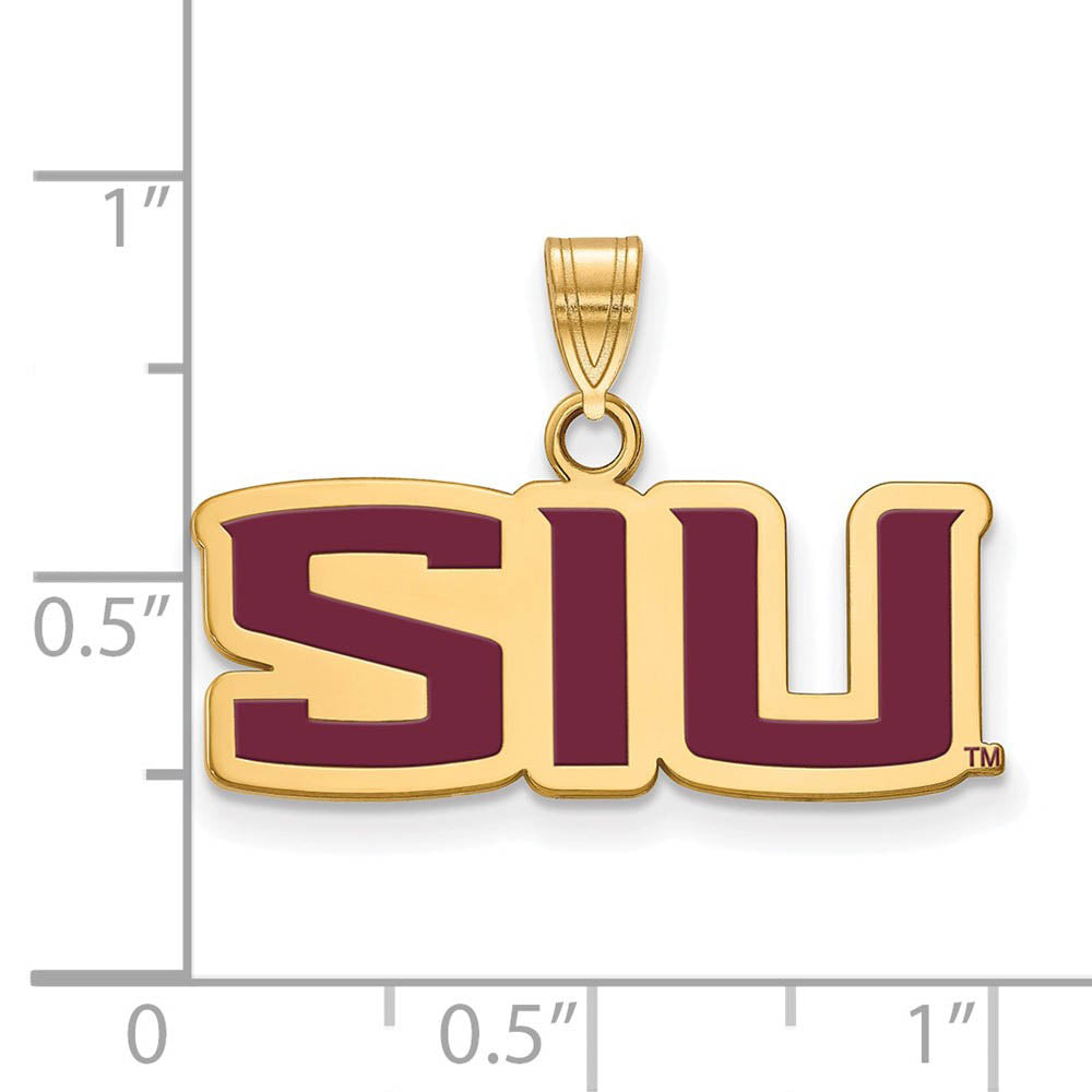 Alternate view of the 14k Gold Plated Silver Southern Illinois U. Small Enamel Pendant by The Black Bow Jewelry Co.