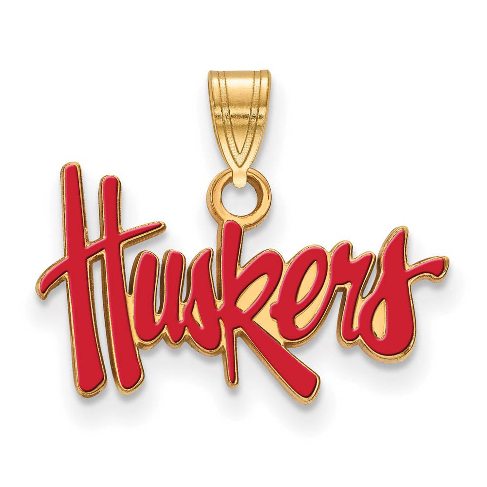 14k Gold Plated Silver U. of Nebraska Small Enamel 'Huskers' Pendant, Item P19692 by The Black Bow Jewelry Co.