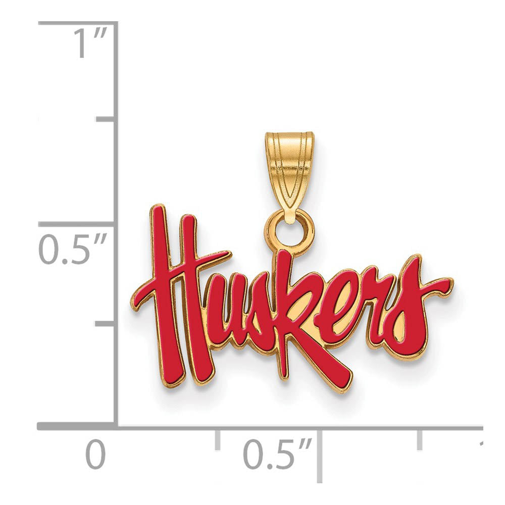 Alternate view of the 14k Gold Plated Silver U. of Nebraska Small Enamel 'Huskers' Pendant by The Black Bow Jewelry Co.