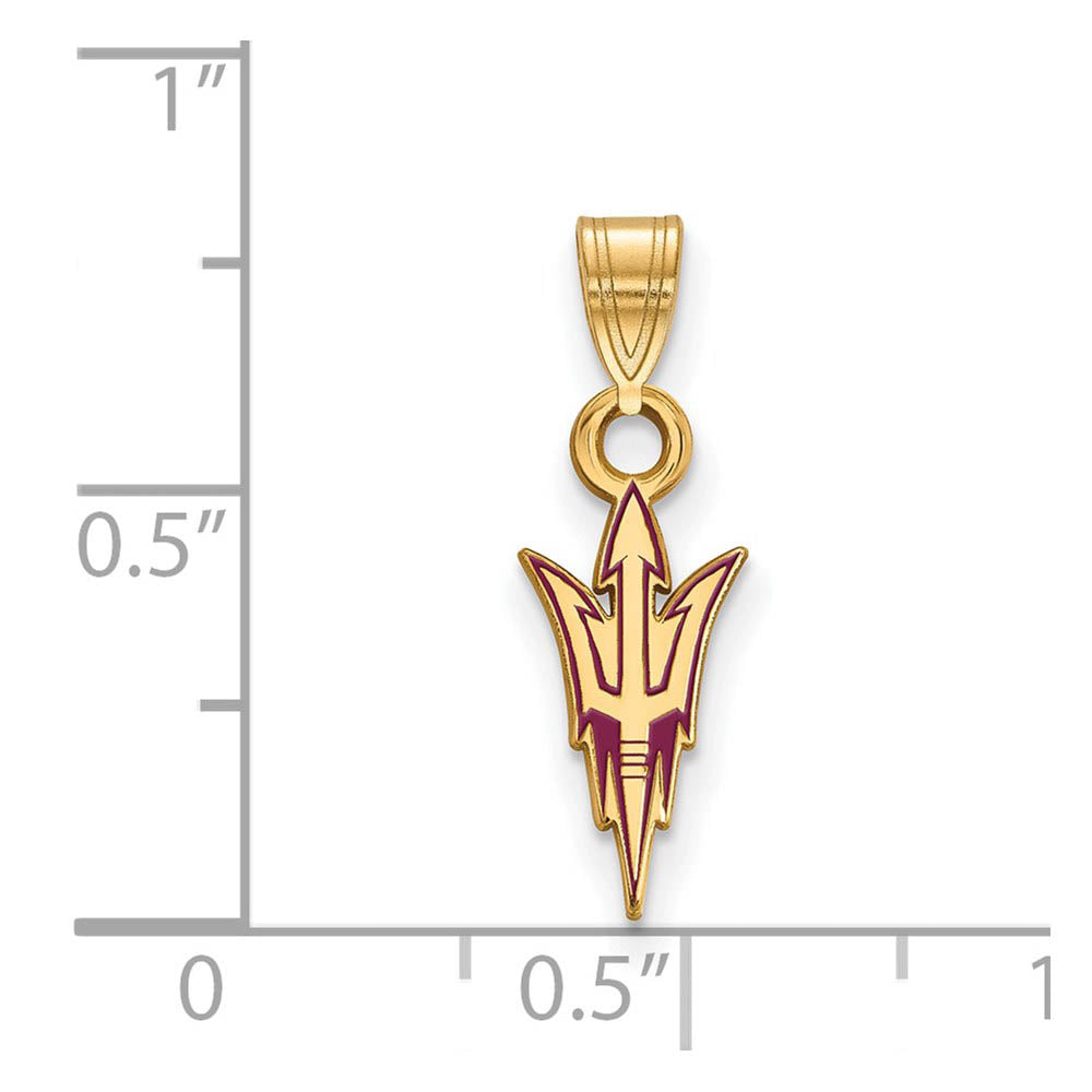 Alternate view of the 14k Gold Plated Silver Arizona State Small Enamel Pendant by The Black Bow Jewelry Co.