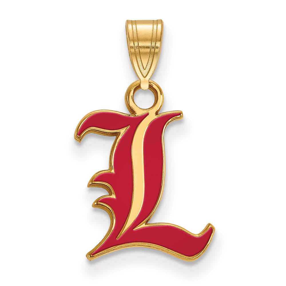 14k Gold Plated Silver U. of Louisville Small Enamel Pendant, Item P19695 by The Black Bow Jewelry Co.