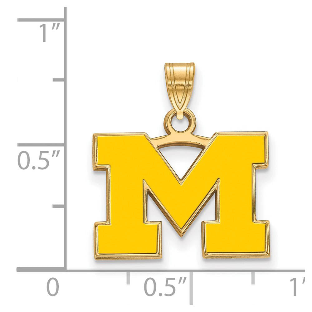 Alternate view of the 14k Gold Plated Silver U. of Michigan Small Yellow Enamel Pendant by The Black Bow Jewelry Co.