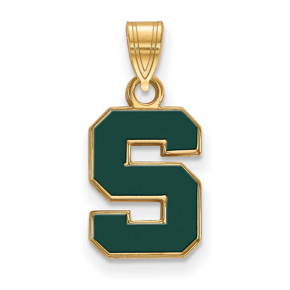 14k Gold Plated Silver Michigan State Small Enamel 'S' Pendant, Item P19699 by The Black Bow Jewelry Co.