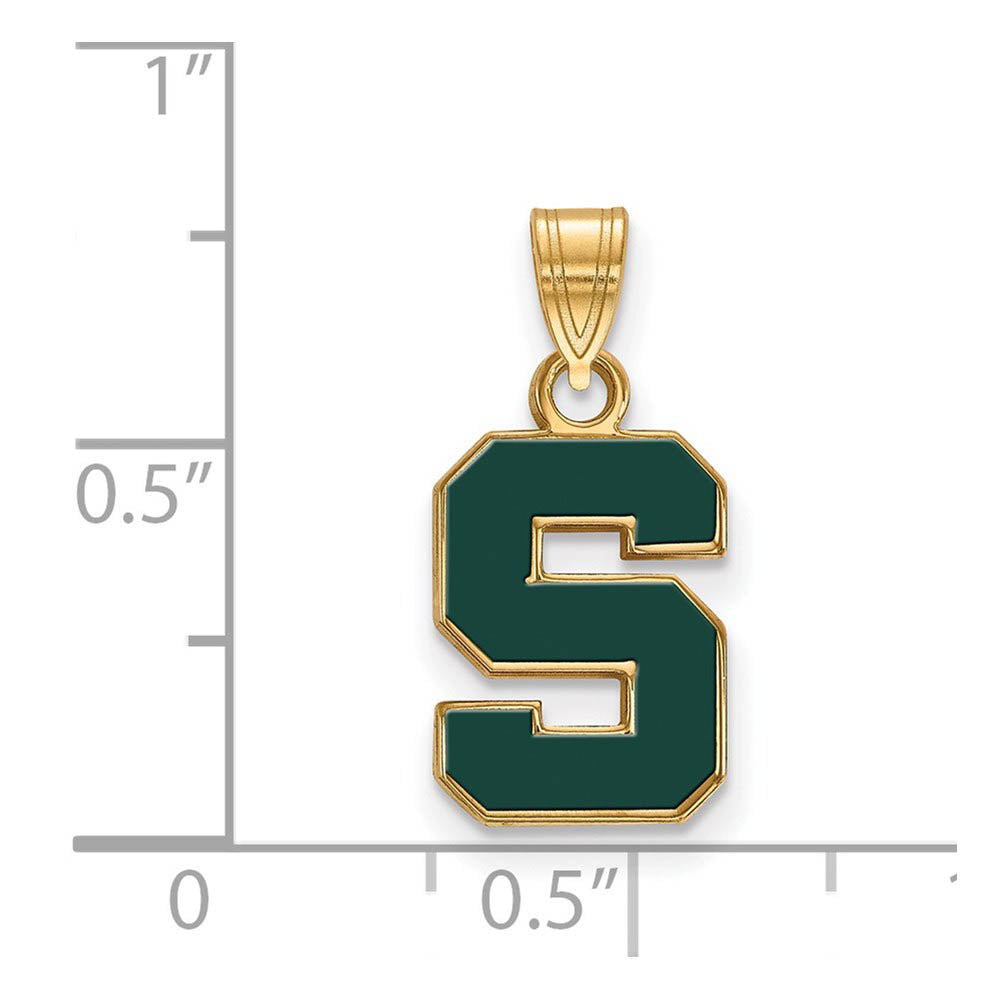 Alternate view of the 14k Gold Plated Silver Michigan State Small Enamel 'S' Pendant by The Black Bow Jewelry Co.