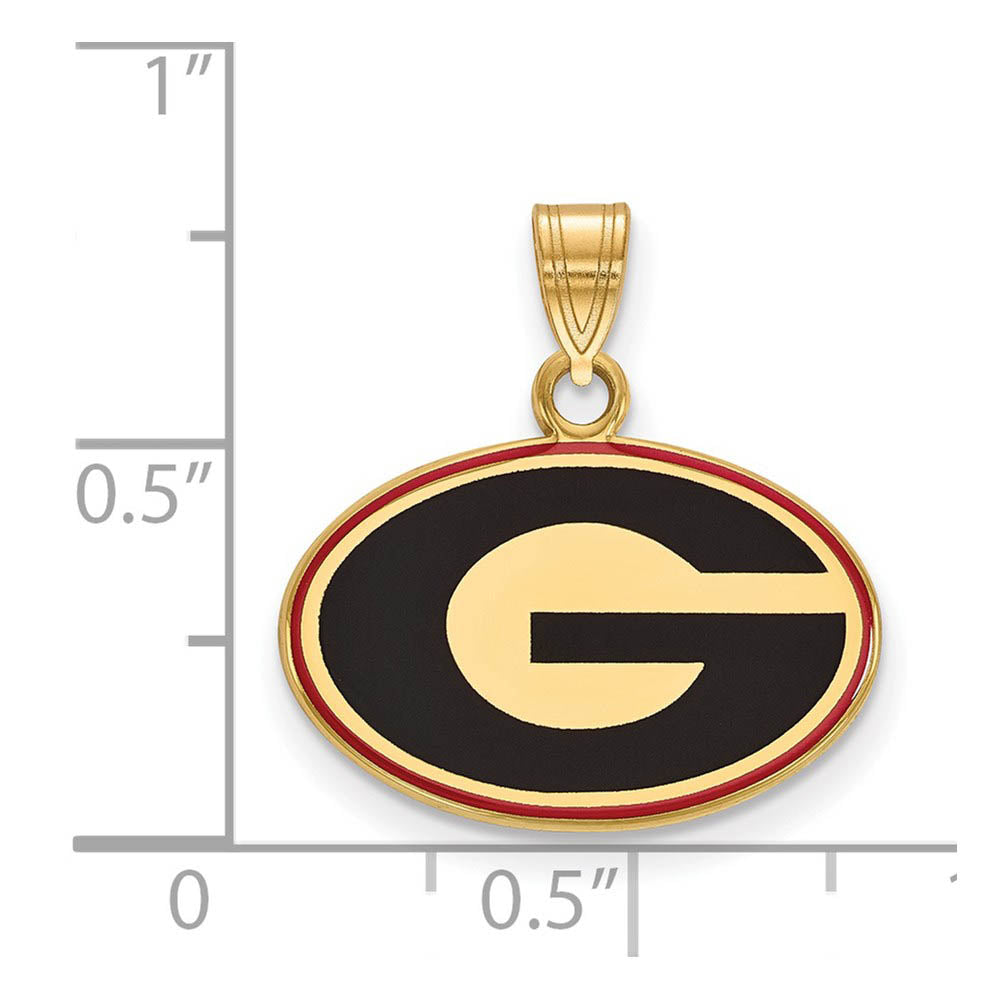 Alternate view of the 14k Gold Plated Silver U. of Georgia Small Enamel Pendant by The Black Bow Jewelry Co.