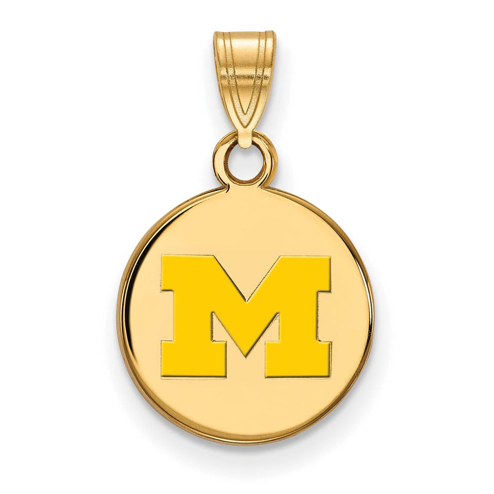 14k Gold Plated Silver U. of Michigan Small Yellow Enamel Disc Pendant, Item P19706 by The Black Bow Jewelry Co.