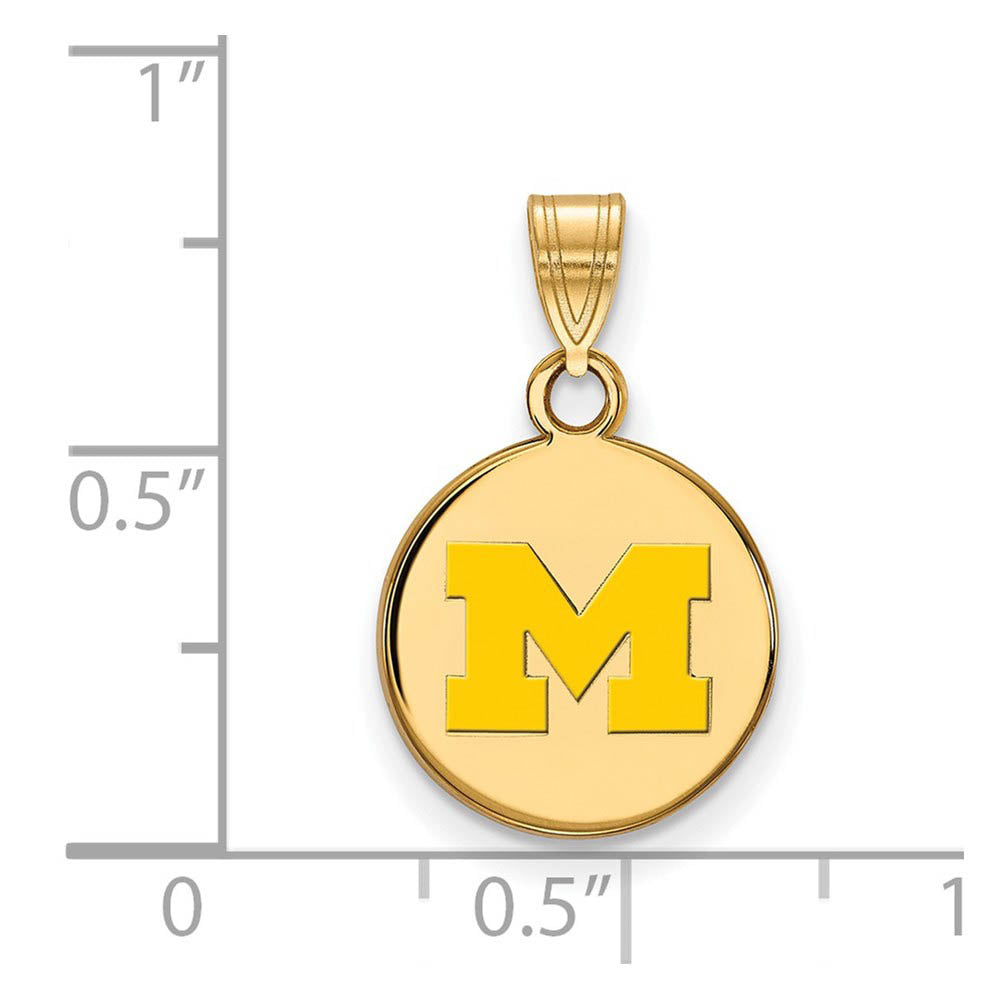 Alternate view of the 14k Gold Plated Silver U. of Michigan Small Yellow Enamel Disc Pendant by The Black Bow Jewelry Co.