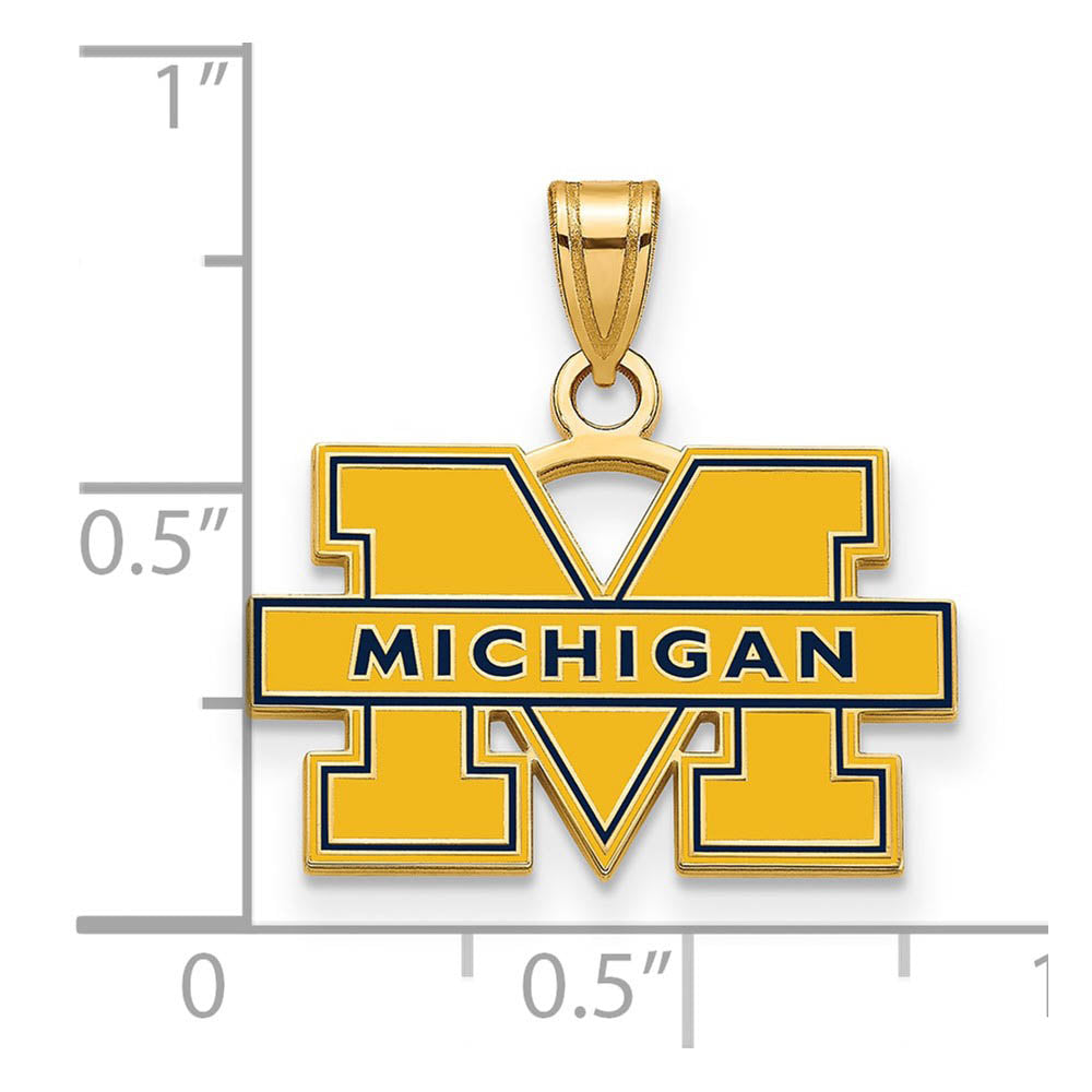 Alternate view of the 14k Gold Plated Silver U. of Michigan Small 'M' Blue Enamel Pendant by The Black Bow Jewelry Co.