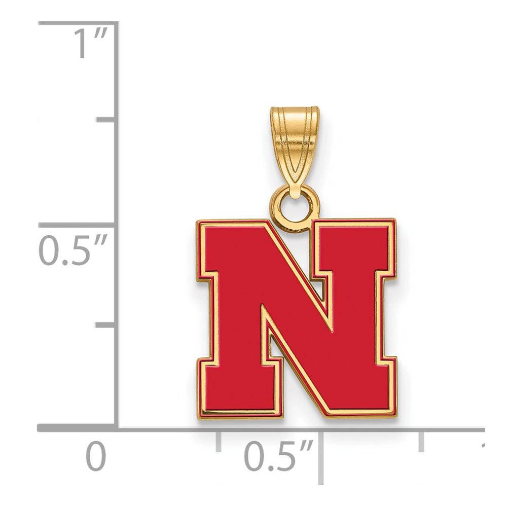 Alternate view of the 14k Gold Plated Silver U. of Nebraska Small Enamel 'N' Pendant by The Black Bow Jewelry Co.