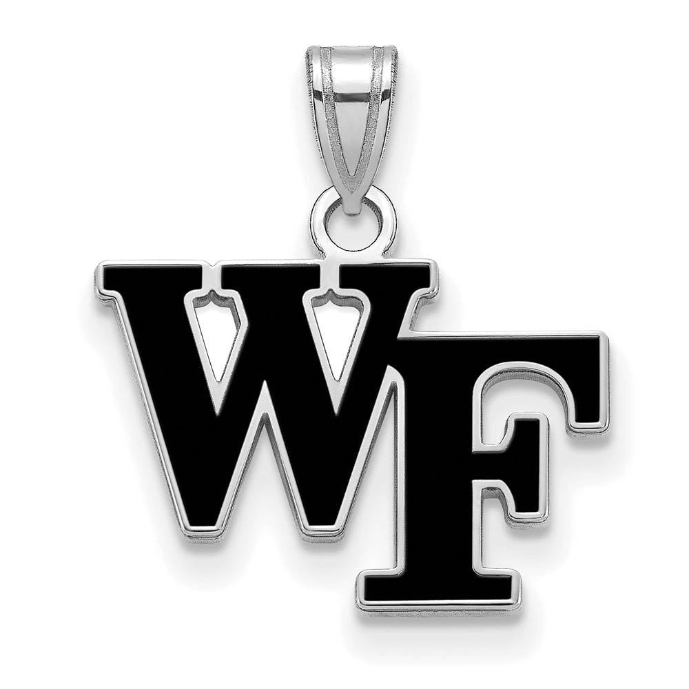 Sterling Silver Wake Forest U. Small Enamel 'WF' Pendant, Item P19733 by The Black Bow Jewelry Co.