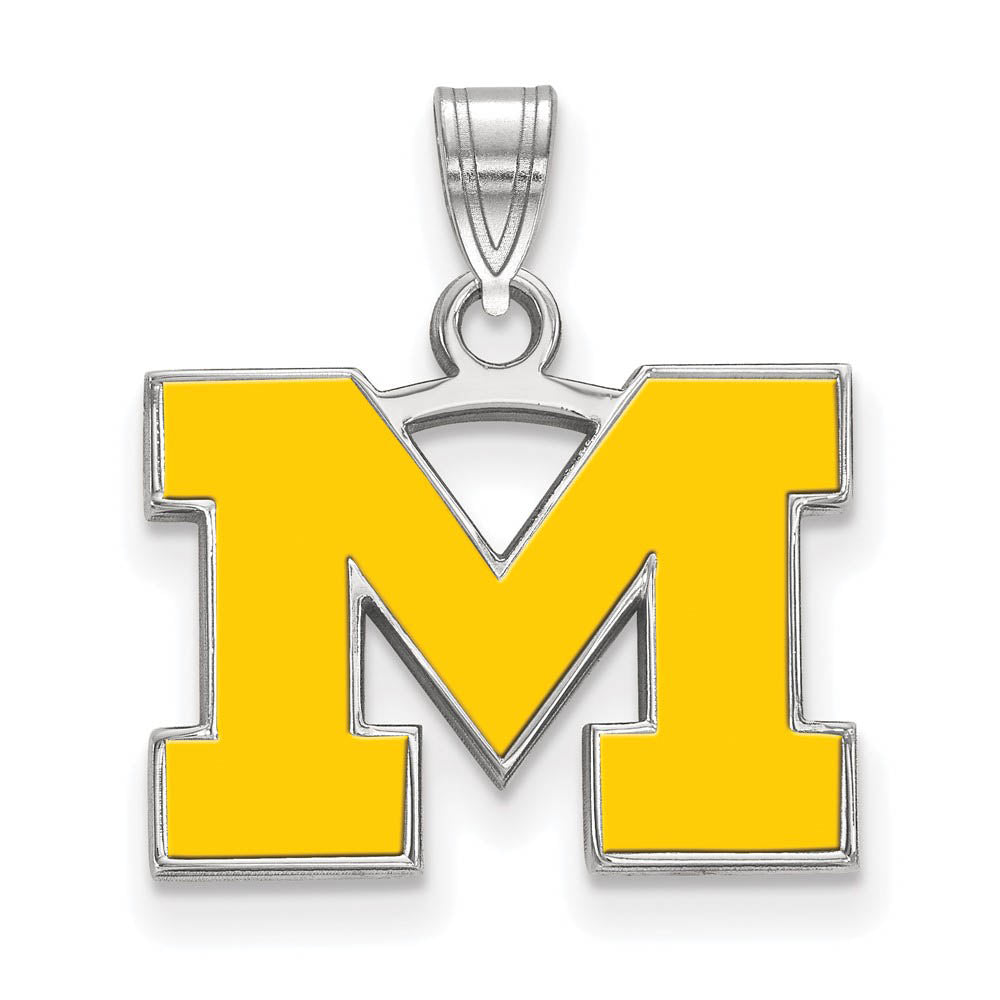 Sterling Silver U. of Michigan Small 'M' Enamel Pendant, Item P19736 by The Black Bow Jewelry Co.