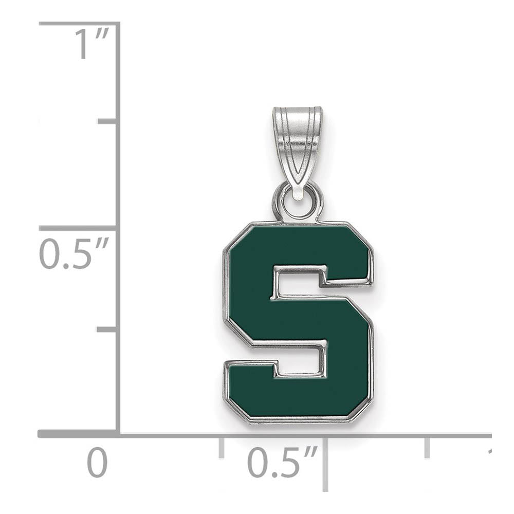 Alternate view of the Sterling Silver Michigan State Small Enamel Pendant by The Black Bow Jewelry Co.