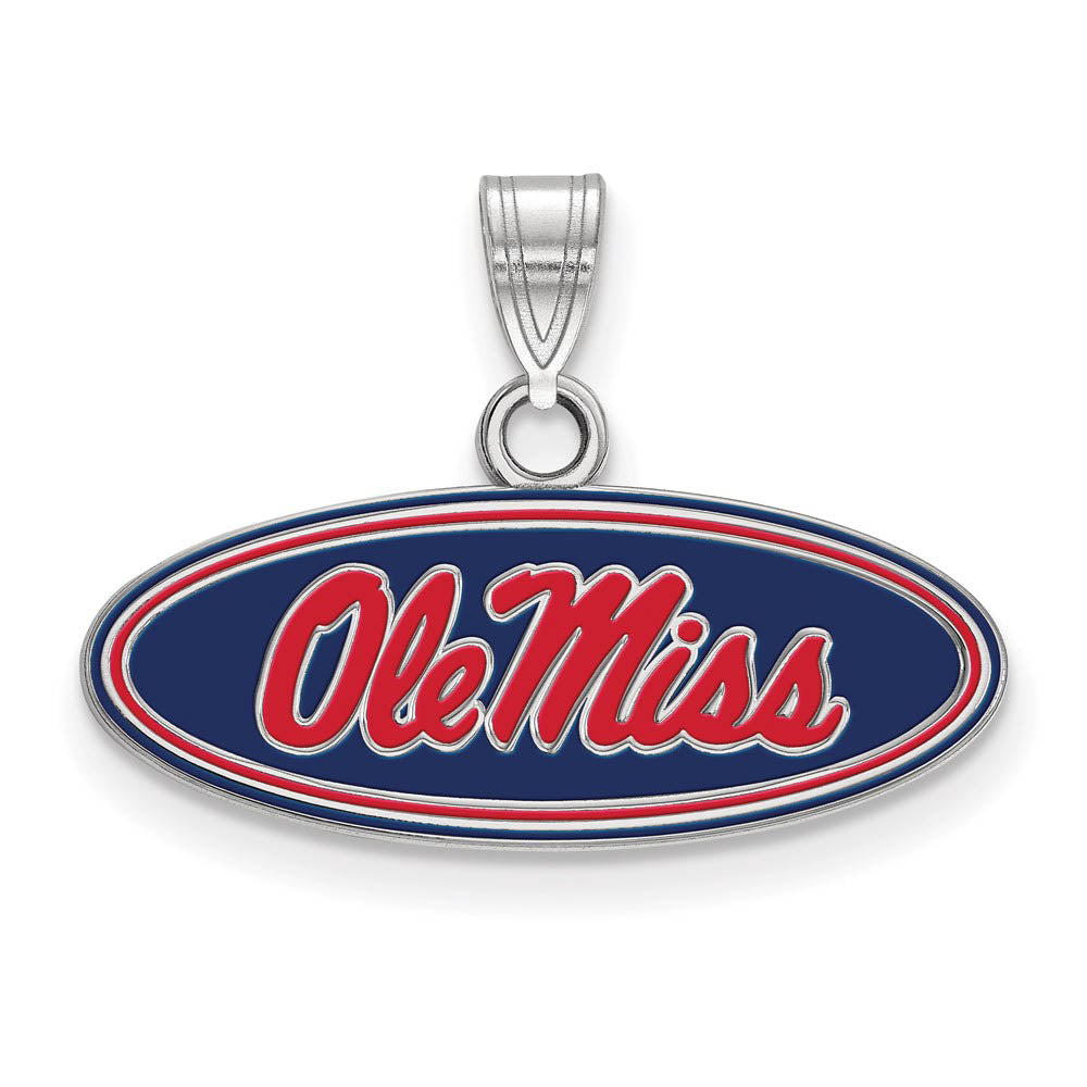 Sterling Silver U. of Mississippi Small Enamel 'Ole Miss' Pendant, Item P19747 by The Black Bow Jewelry Co.