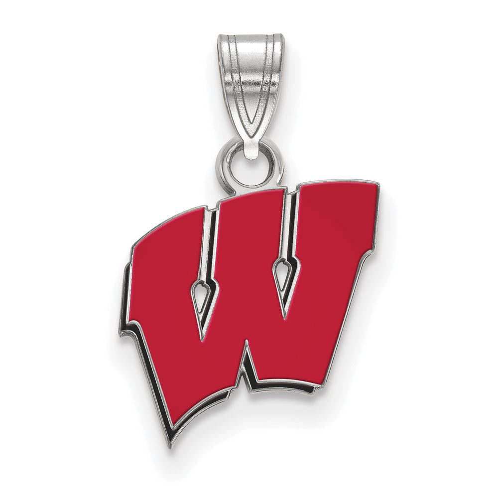 Sterling Silver U. of Wisconsin Small 'W' Enamel Pendant, Item P19749 by The Black Bow Jewelry Co.