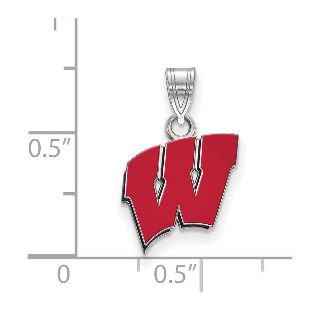Alternate view of the Sterling Silver U. of Wisconsin Small 'W' Enamel Pendant by The Black Bow Jewelry Co.