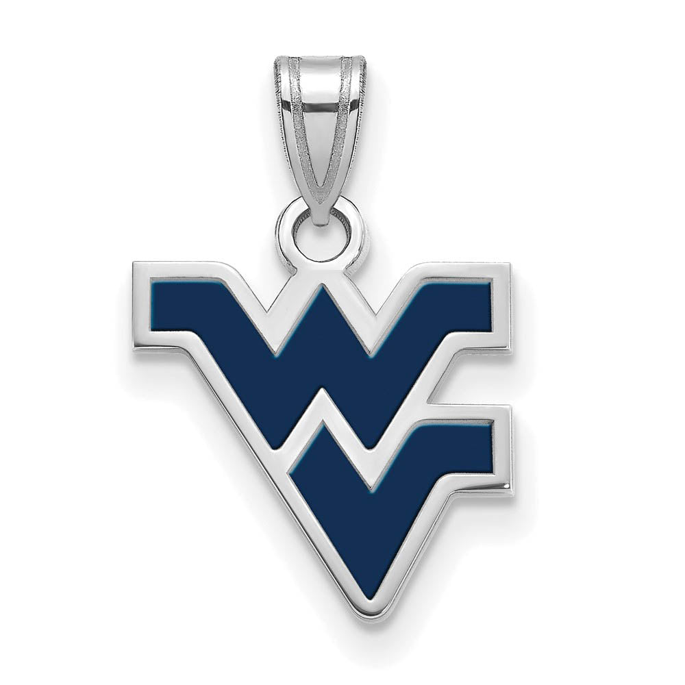 Sterling Silver West Virginia U. Small Enamel Logo Pendant, Item P19750 by The Black Bow Jewelry Co.