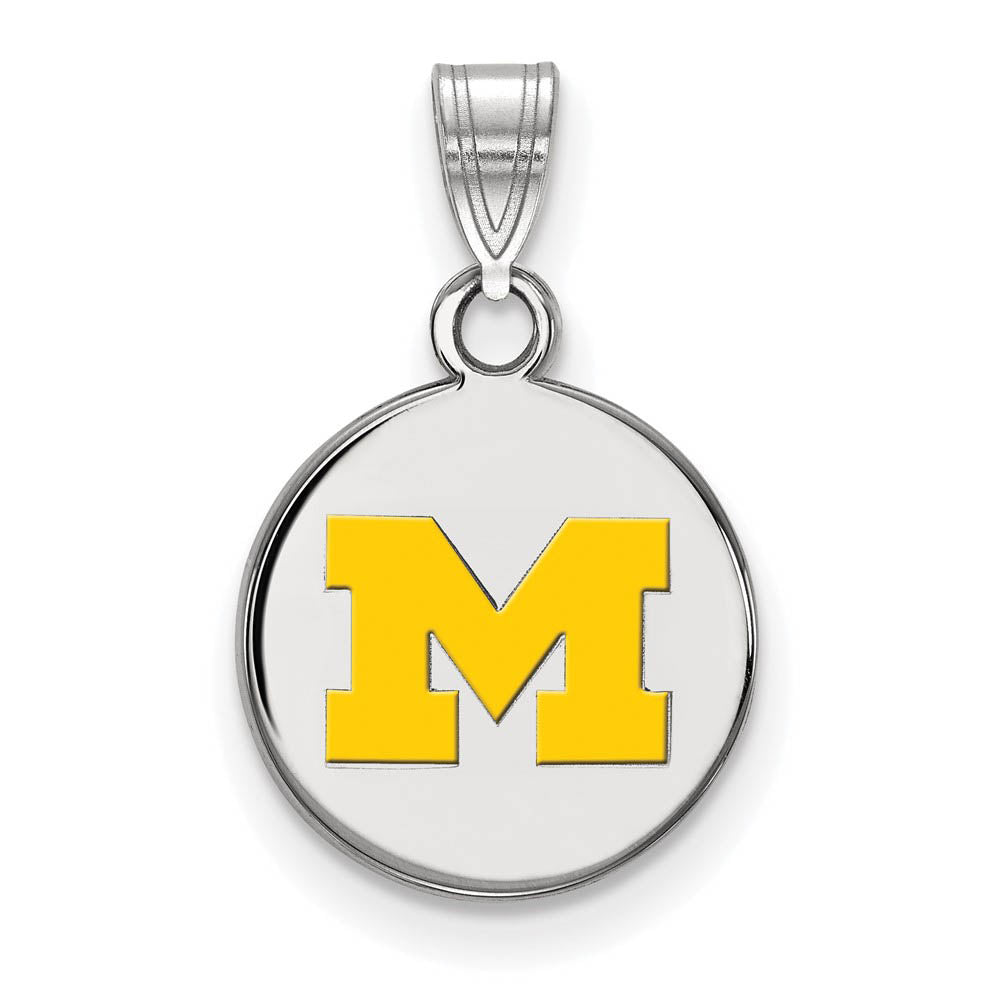 Sterling Silver U. of Michigan Small Yellow Enamel Disc Pendant, Item P19751 by The Black Bow Jewelry Co.