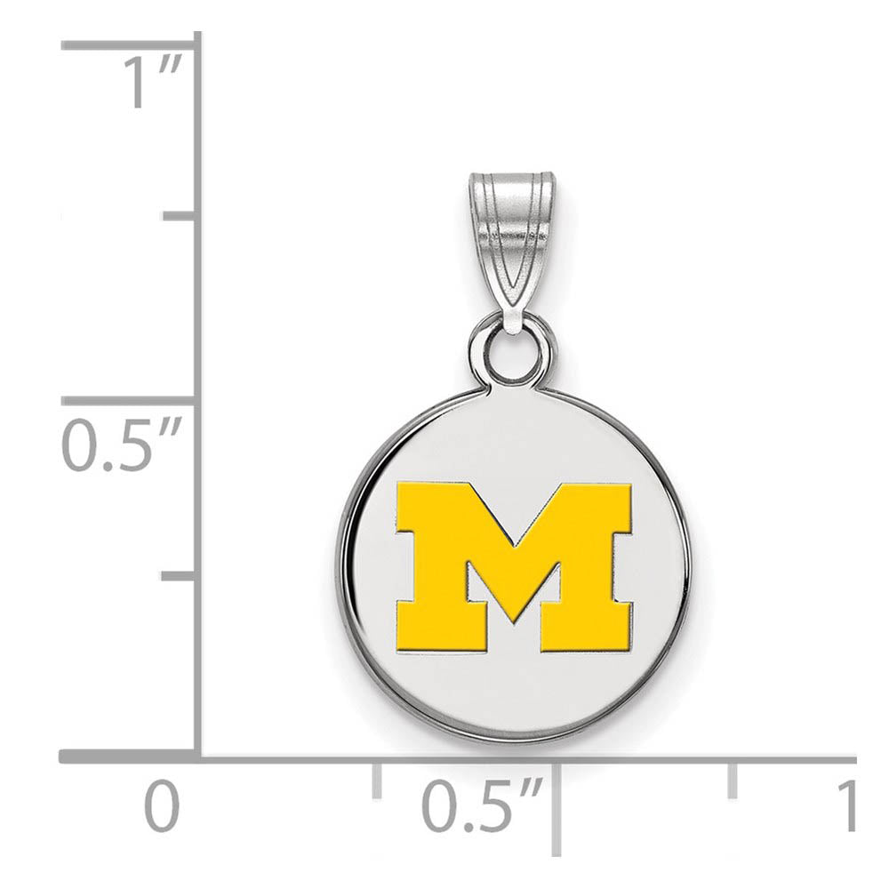 Alternate view of the Sterling Silver U. of Michigan Small Yellow Enamel Disc Pendant by The Black Bow Jewelry Co.