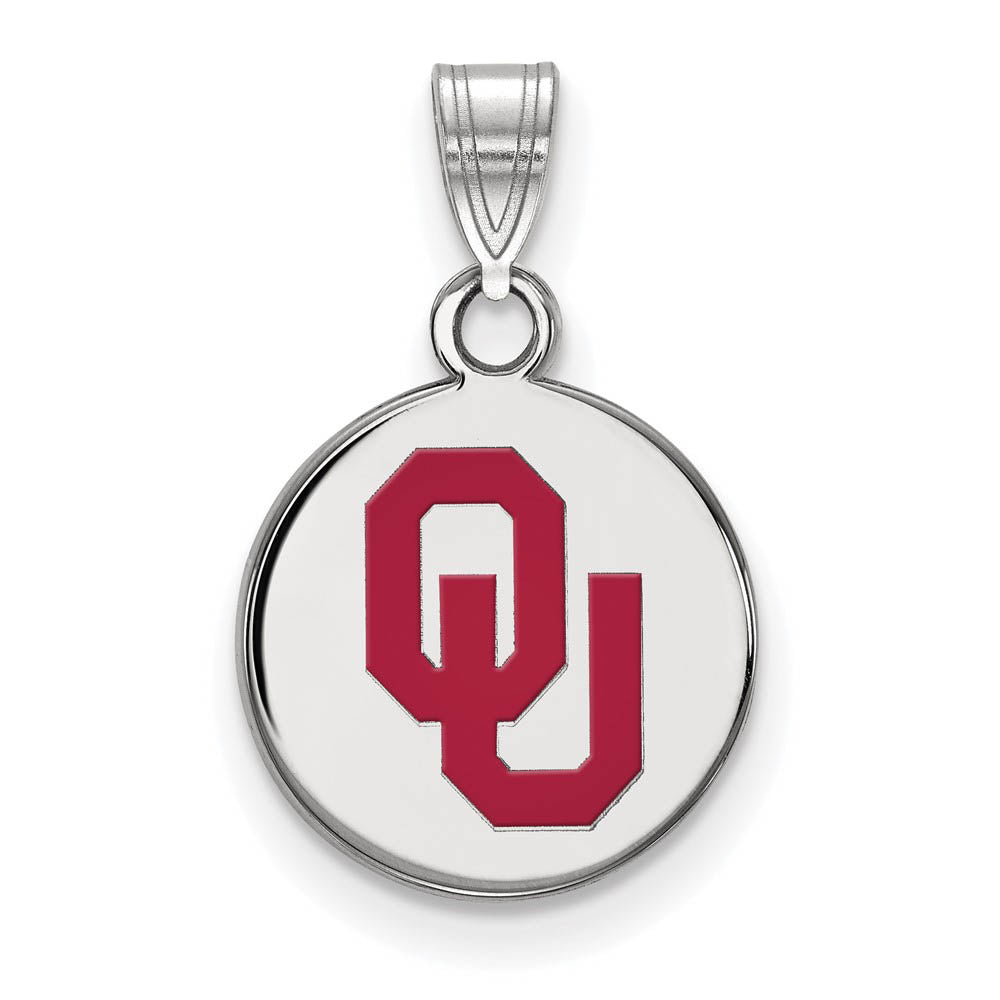 Sterling Silver U. of Oklahoma Small Enamel 'OU' Disc Pendant, Item P19752 by The Black Bow Jewelry Co.