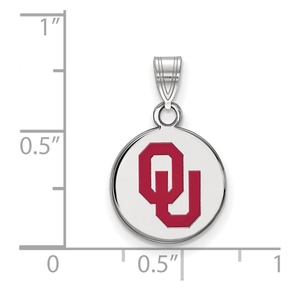 Alternate view of the Sterling Silver U. of Oklahoma Small Enamel 'OU' Disc Pendant by The Black Bow Jewelry Co.