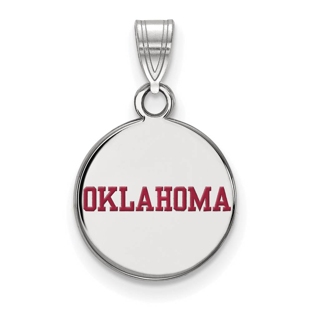 Sterling Silver U. of Oklahoma Small Enamel Disc Pendant, Item P19755 by The Black Bow Jewelry Co.