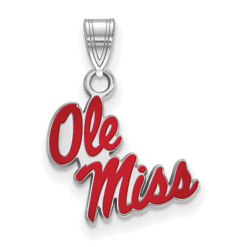 Sterling Silver U. of Mississippi Small Enamel Pendant, Item P19757 by The Black Bow Jewelry Co.