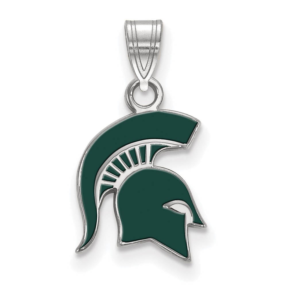 Sterling Silver Michigan State Small Enamel Logo Pendant, Item P19760 by The Black Bow Jewelry Co.