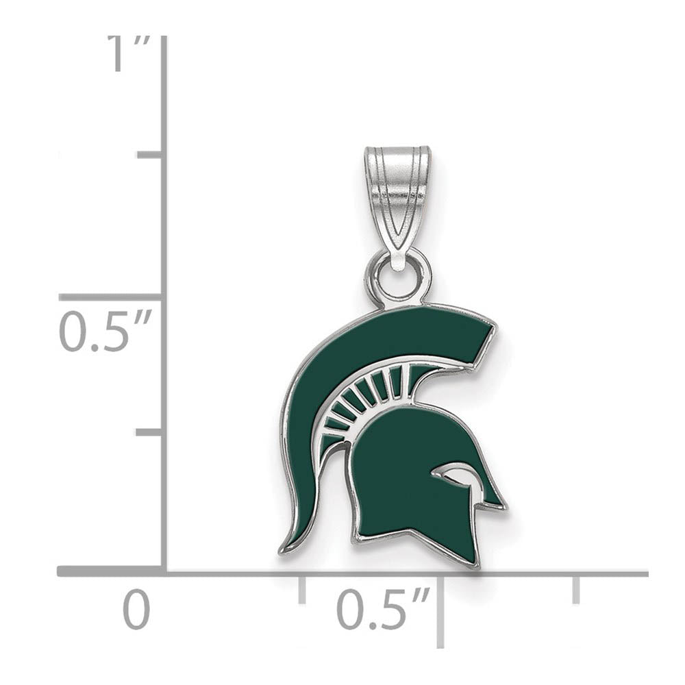 Alternate view of the Sterling Silver Michigan State Small Enamel Logo Pendant by The Black Bow Jewelry Co.