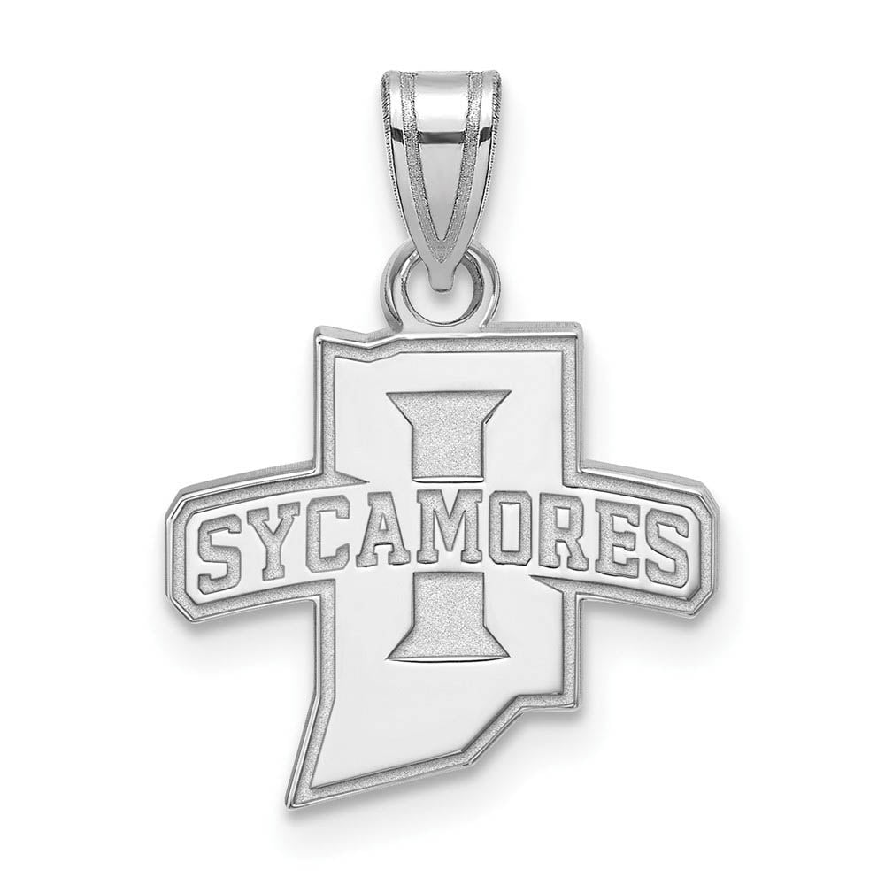 10k White Gold Indiana State Small 'Sycamores' Pendant, Item P19786 by The Black Bow Jewelry Co.