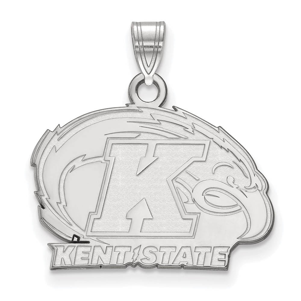 10k White Gold Kent State Small Logo Pendant, Item P19788 by The Black Bow Jewelry Co.