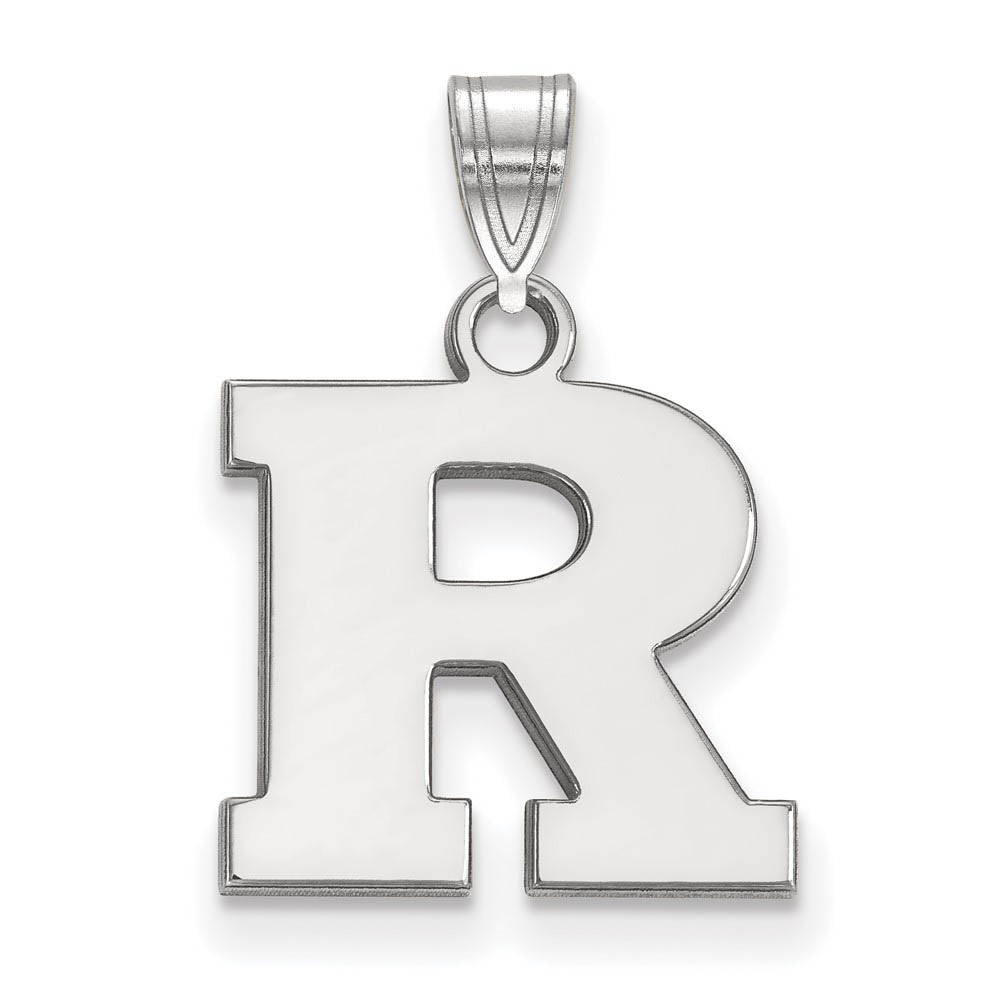 10k White Gold Rutgers Small Initial R Pendant, Item P19798 by The Black Bow Jewelry Co.