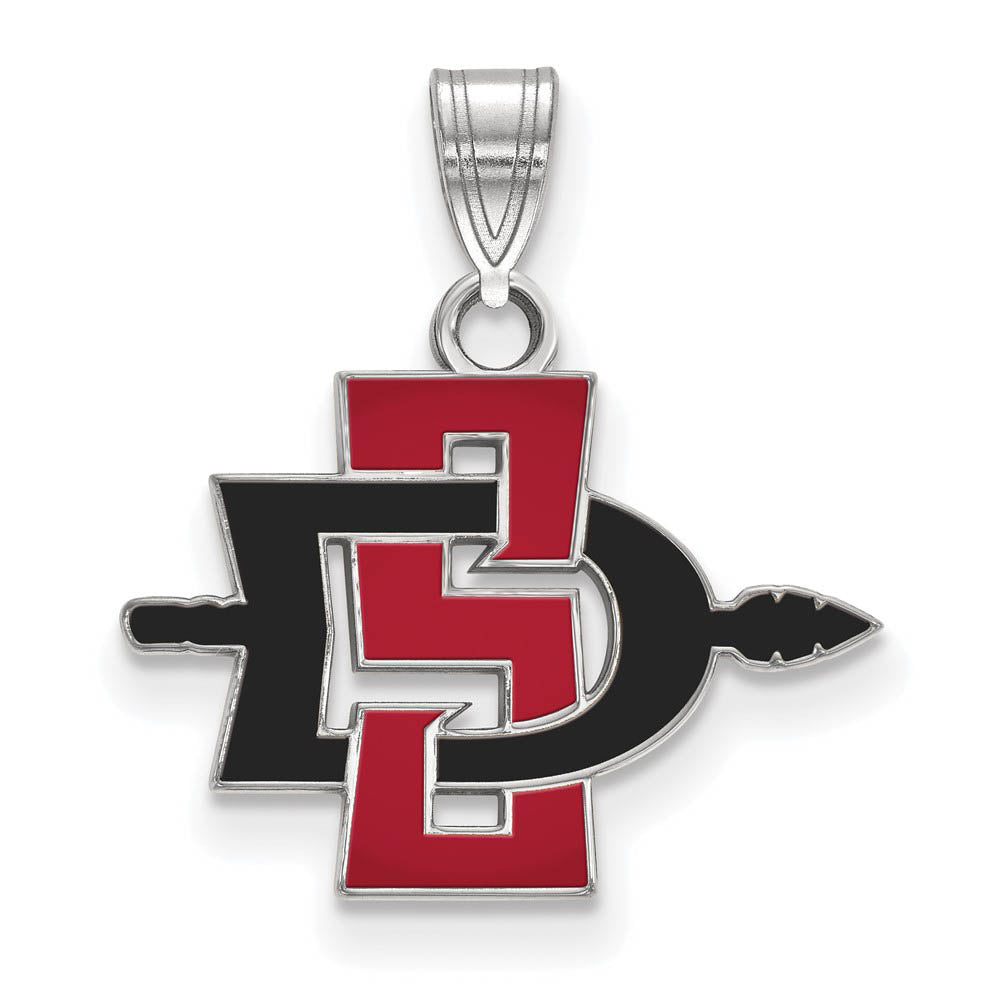10k White Gold San Diego State Small Pendant, Item P19799 by The Black Bow Jewelry Co.