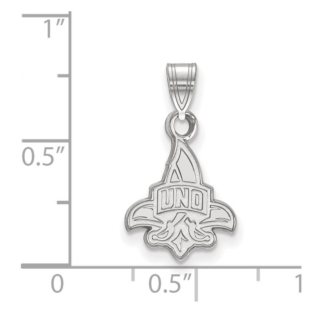 Alternate view of the 10k White Gold U. of New Orleans Small Pendant by The Black Bow Jewelry Co.