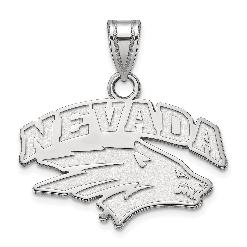 10k White Gold U. of Nevada Small Logo Pendant, Item P19817 by The Black Bow Jewelry Co.