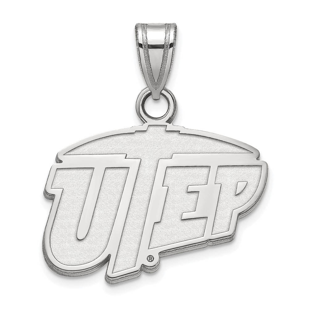 10k White Gold U. of Texas at El Paso Small Logo Pendant, Item P19826 by The Black Bow Jewelry Co.
